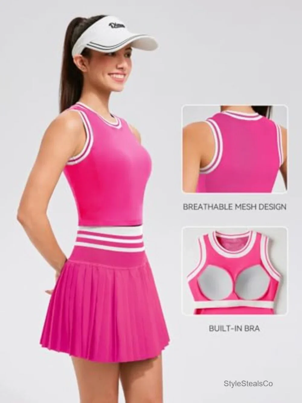 Two Piece Tennis Skirt Set High Waisted Pleated Athletic Golf Skort with Pockets